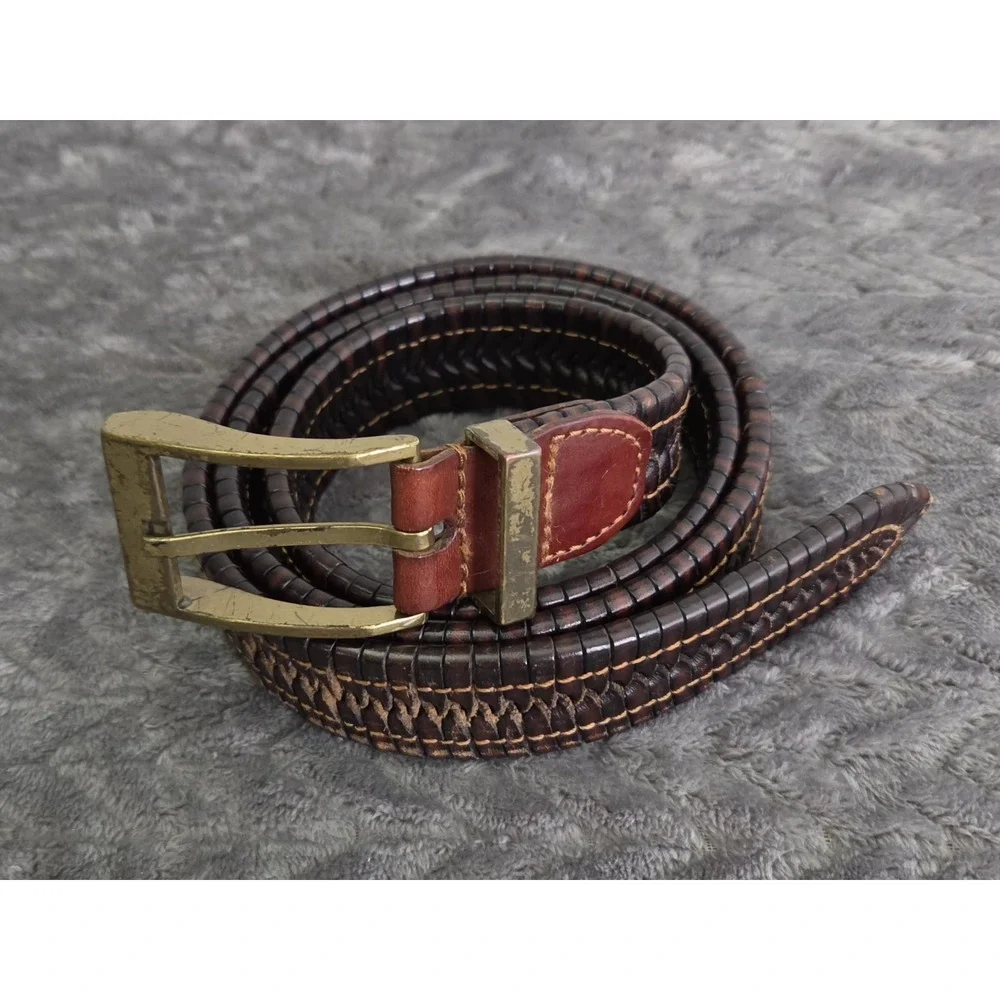 Unbranded Italian Full Grain Leather Dress Belt Brown Braided Men's Size 38